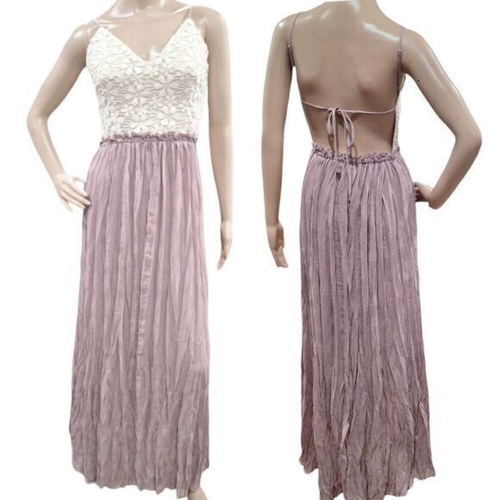 Marineblu Maxi Dress Women S Beige Crochet‎ Top Open Back Sleeveless